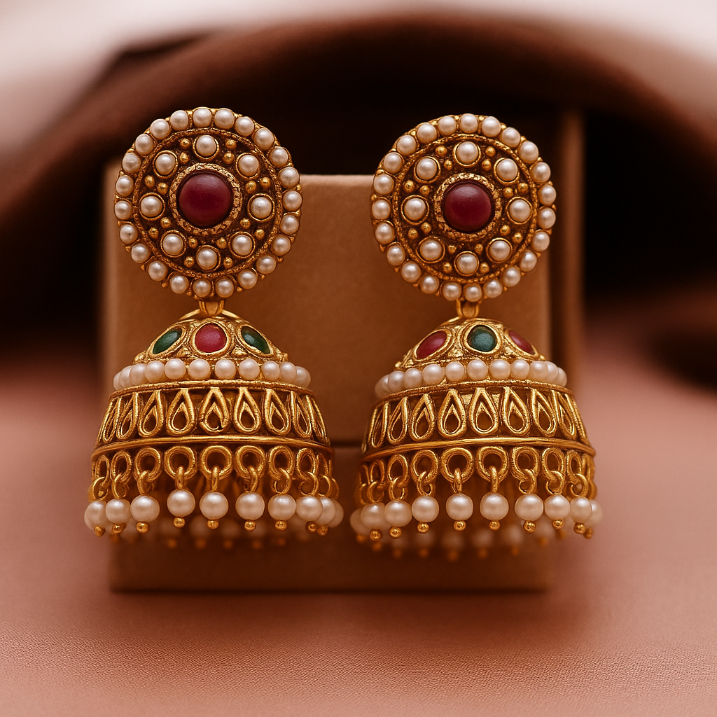 Traditional Pearl & Stone Earrings with Gold Finish – Pack of 2